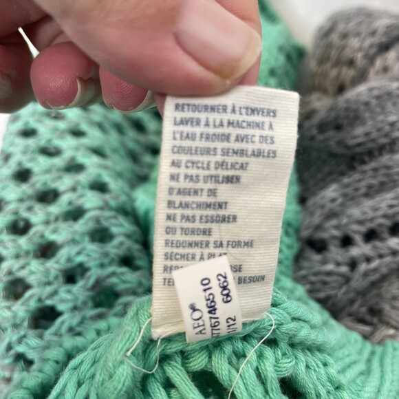 American Eagle Women Sweater Gray Green Ombre Open Cable Knit Cotton Medium - Picture 8 of 9